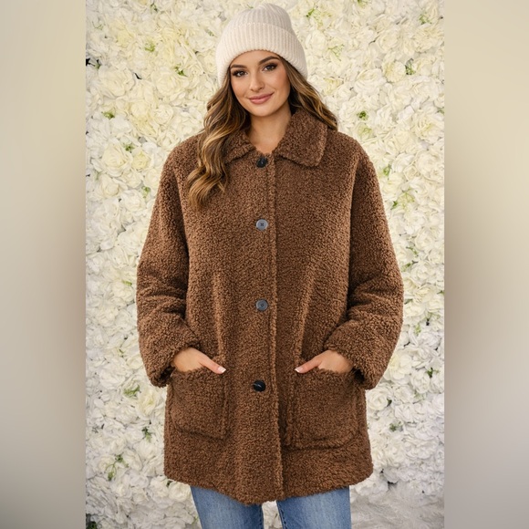 PrettyGarden Jackets & Blazers - PrettyGarden Brown Teddy Sherpa Coat Jacket Large Soft Cozy Pockets